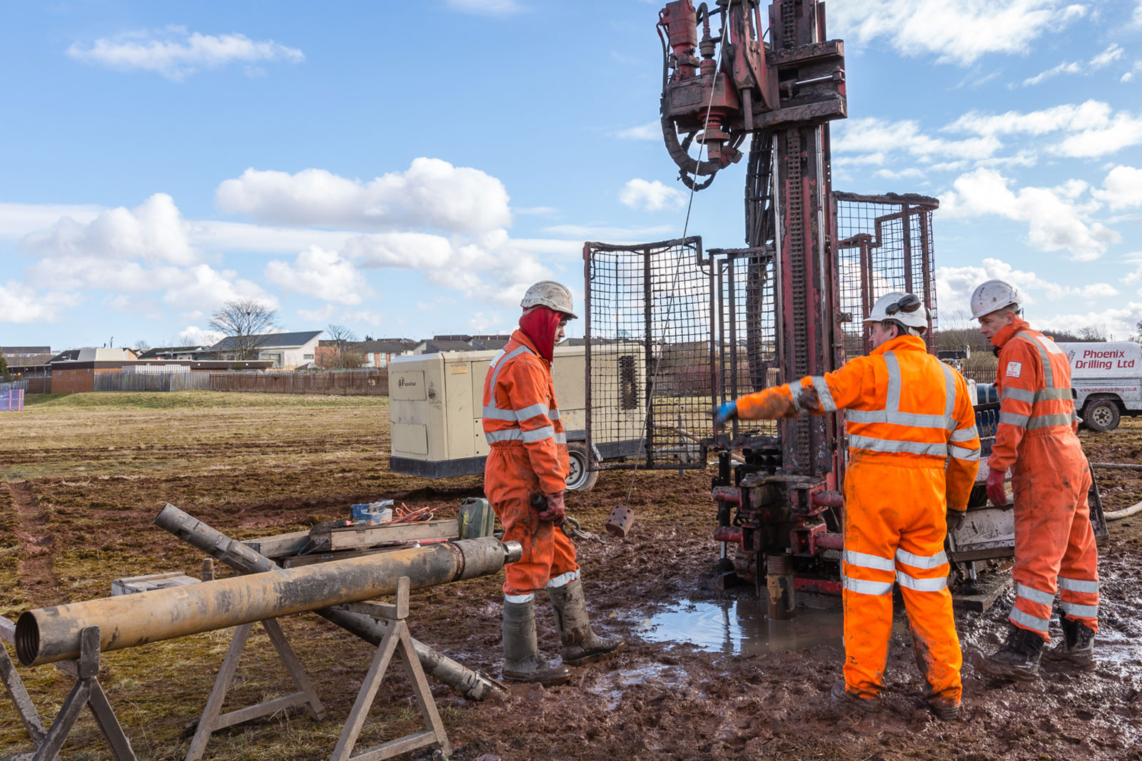 Borehole drilling rig operating in Merton for water well installation